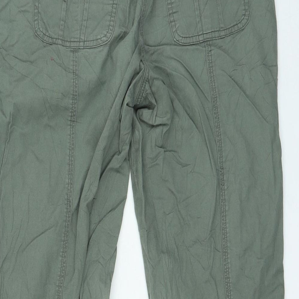 BHS Womens Green Cotton Trousers Size 12 L26 in Regular Zip
