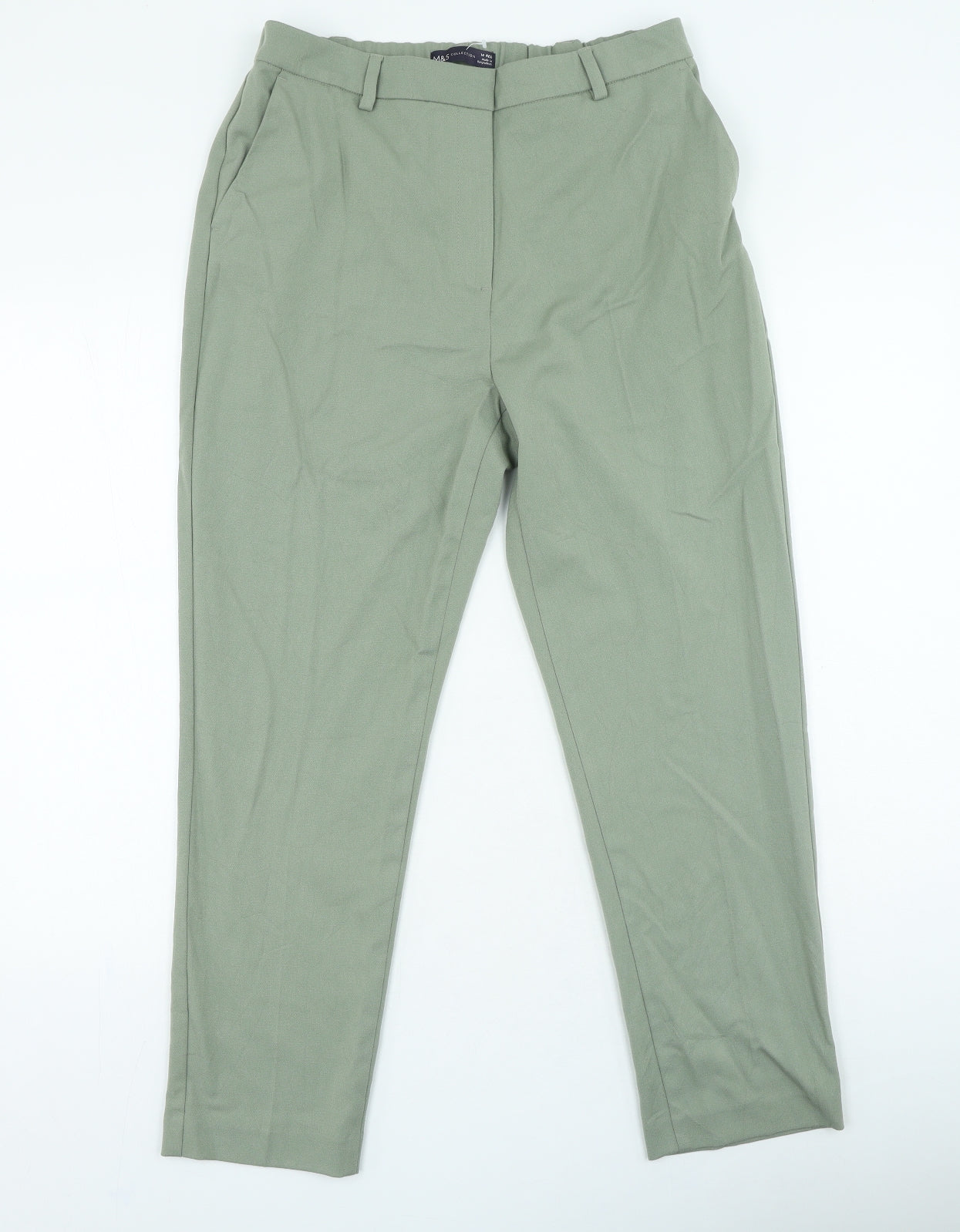 Marks and Spencer Womens Green Polyester Trousers Size 14 L27 in Regular Zip