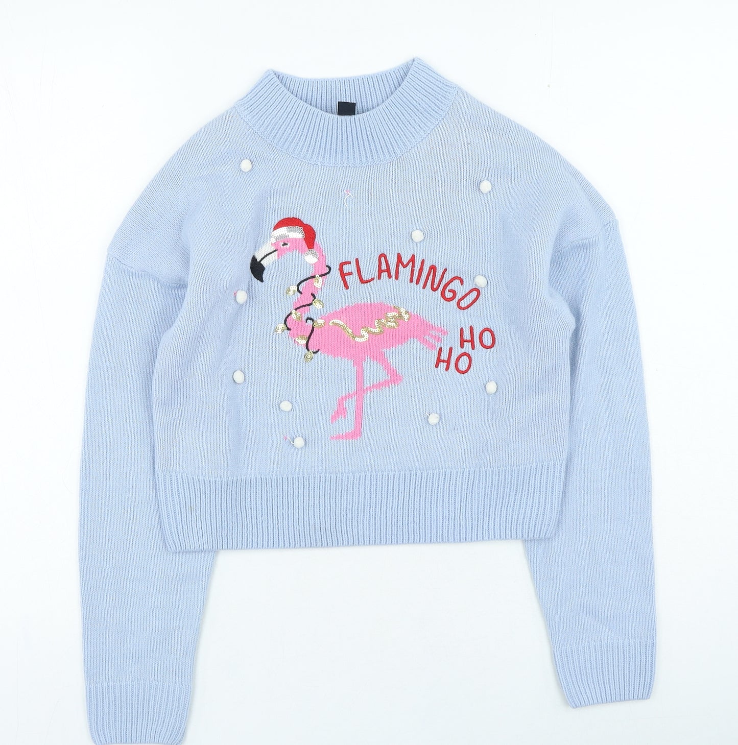 New Look Girls Blue Round Neck Acrylic Pullover Jumper Size 12-13 Years Pullover - Flamingo
