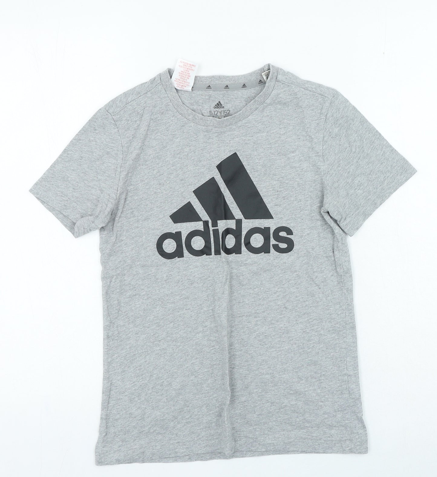 adidas Boys Grey Cotton Basic Casual Size 11-12 Years Round Neck Pullover - Adidas