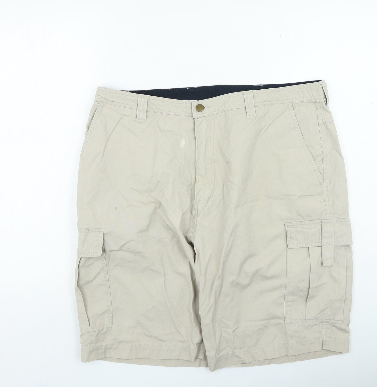 Dunnes Stores Mens Beige Cotton Cargo Shorts Size 38 in L12 in Regular Zip