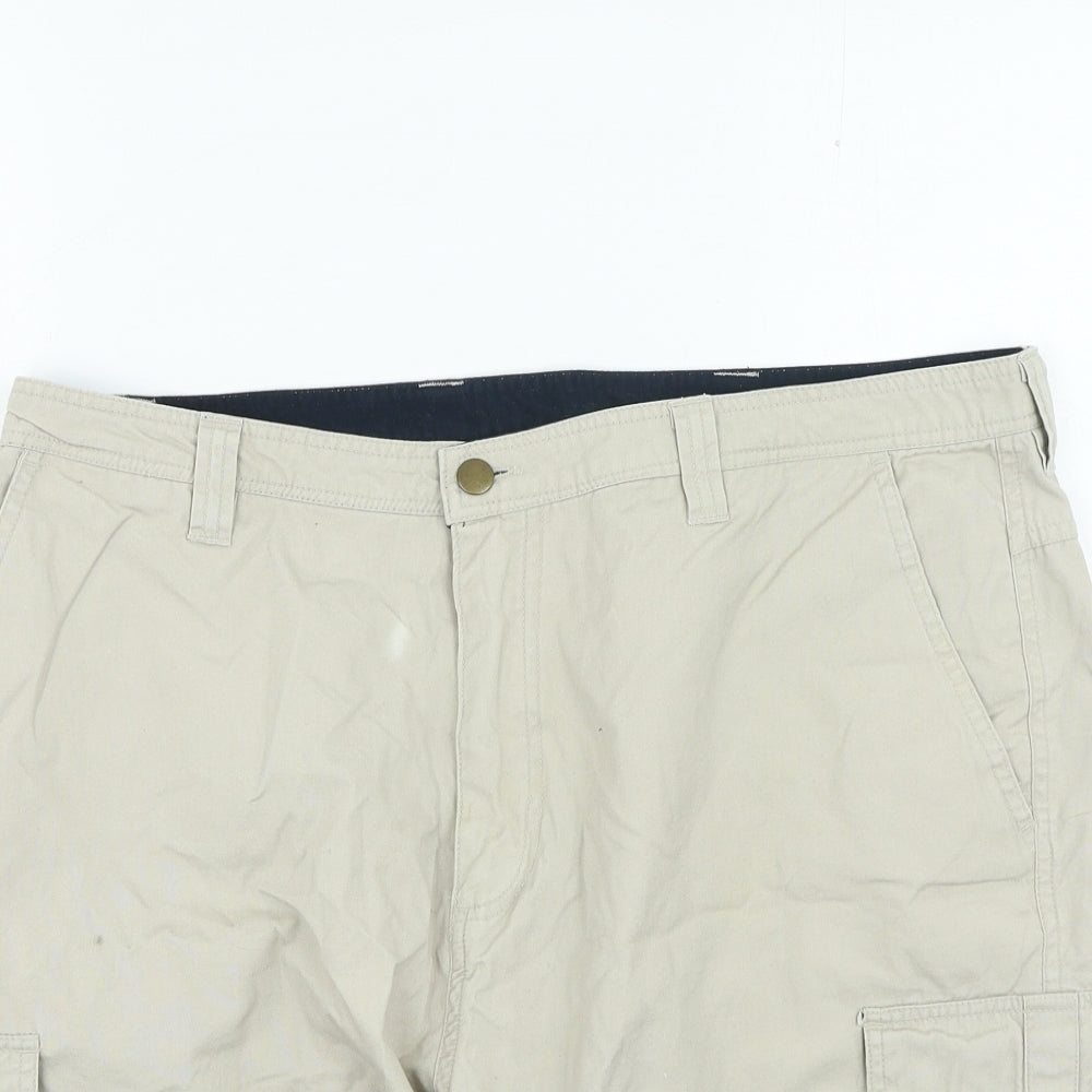 Dunnes Stores Mens Beige Cotton Cargo Shorts Size 38 in L12 in Regular Zip