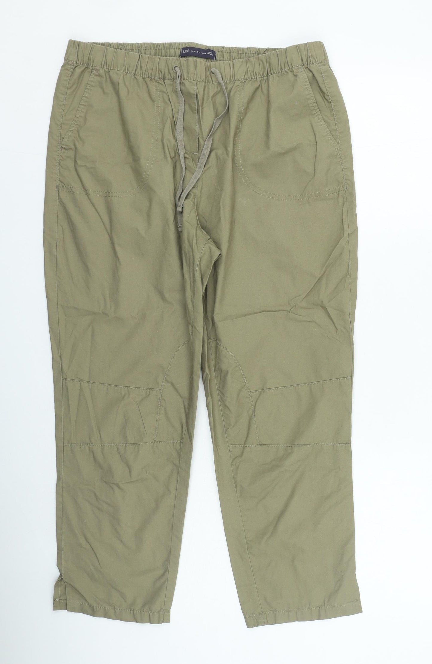 Marks and Spencer Womens Green Cotton Jogger Trousers Size 16 L26 in Regular Drawstring