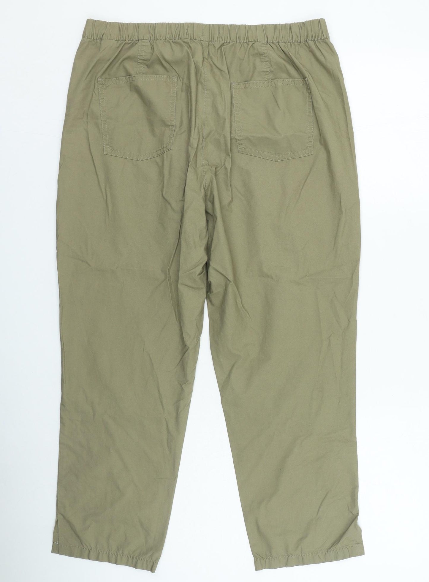 Marks and Spencer Womens Green Cotton Jogger Trousers Size 16 L26 in Regular Drawstring