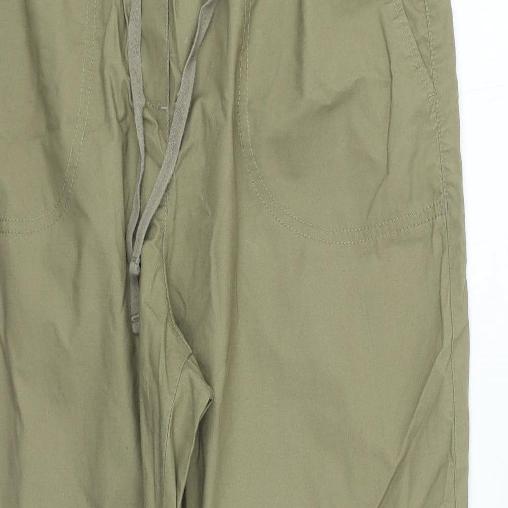 Marks and Spencer Womens Green Cotton Jogger Trousers Size 16 L26 in Regular Drawstring
