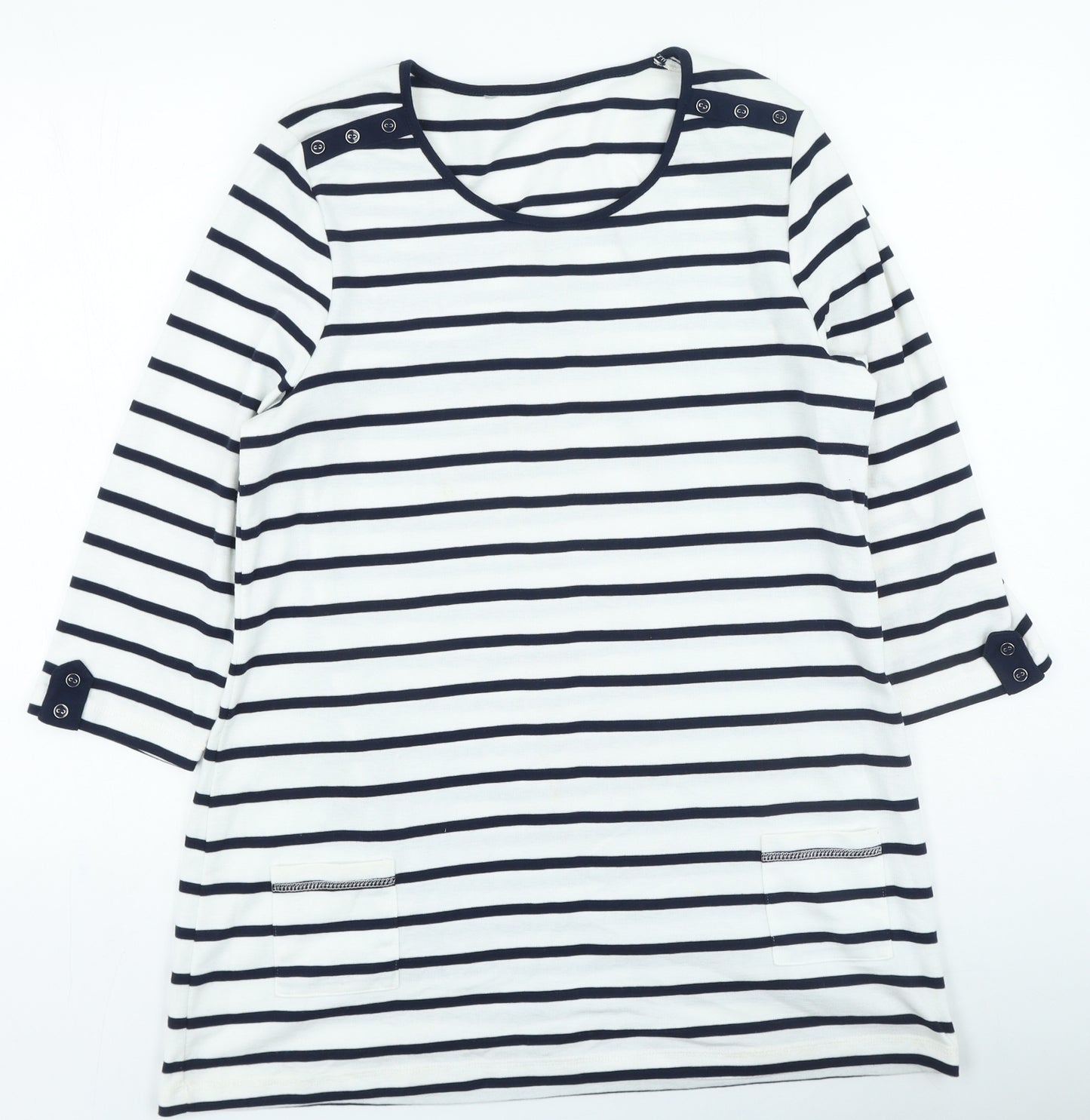 Preworn Womens Blue Striped Polyester Basic Blouse Size 16 Round Neck