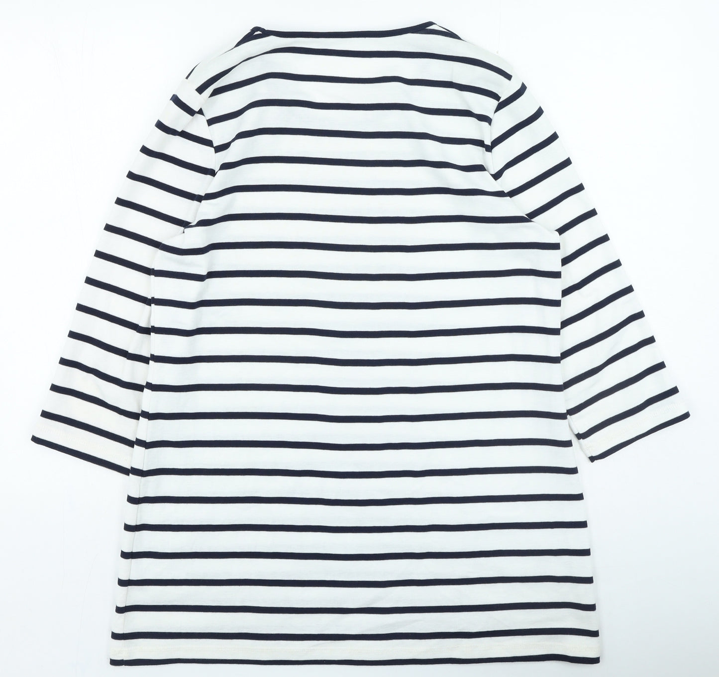 Preworn Womens Blue Striped Polyester Basic Blouse Size 16 Round Neck