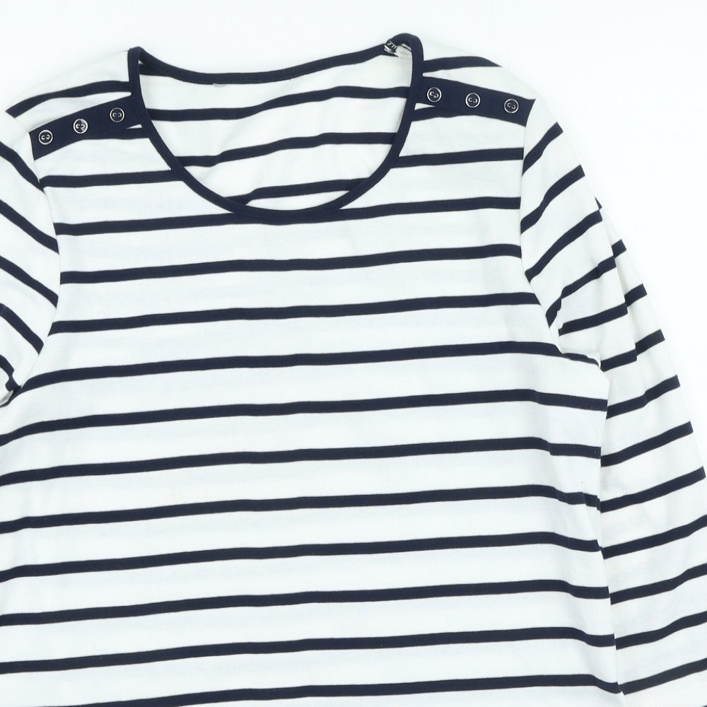 Preworn Womens Blue Striped Polyester Basic Blouse Size 16 Round Neck