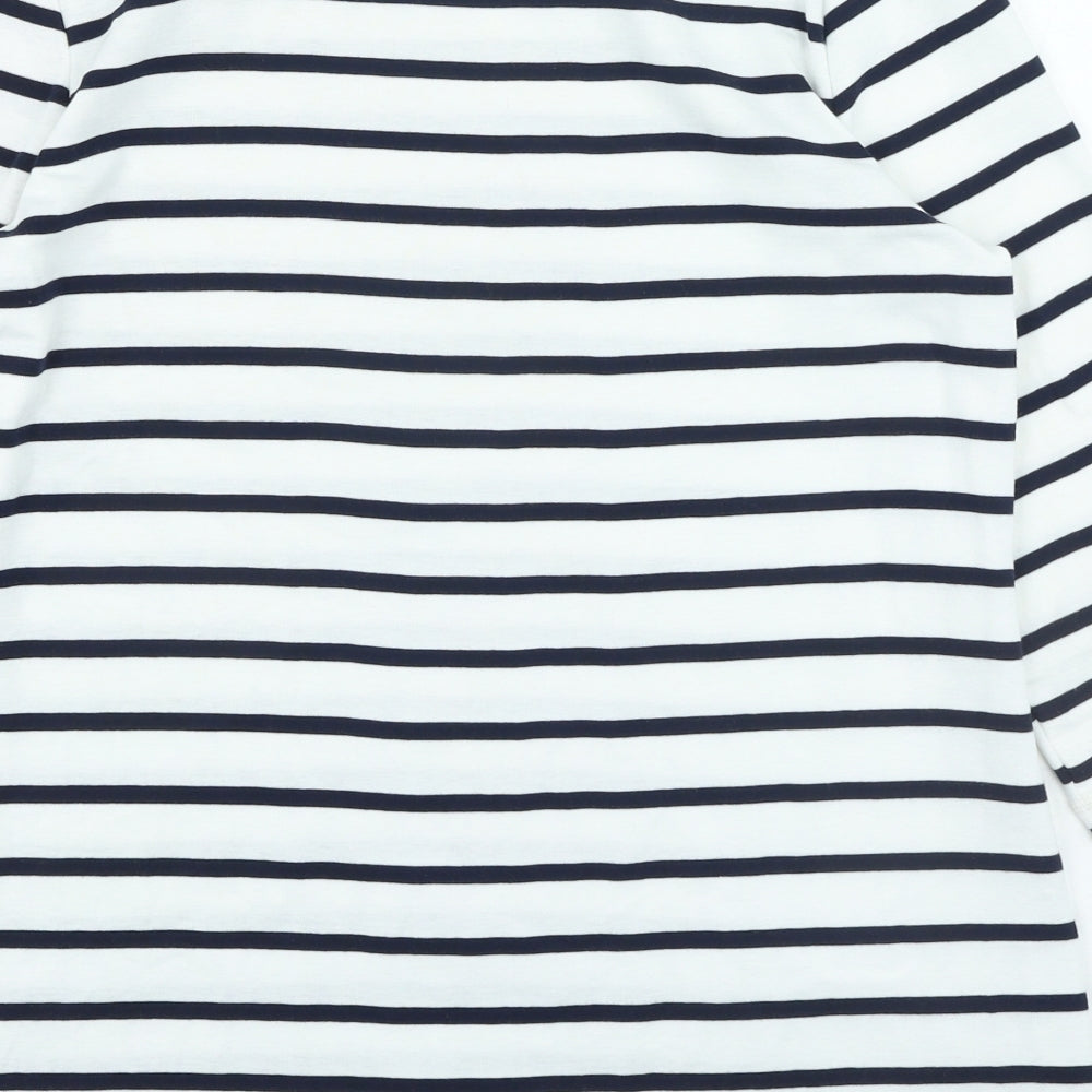 Preworn Womens Blue Striped Polyester Basic Blouse Size 16 Round Neck