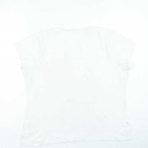 Preworn Womens White Floral Cotton Basic T-Shirt Size 18 Round Neck