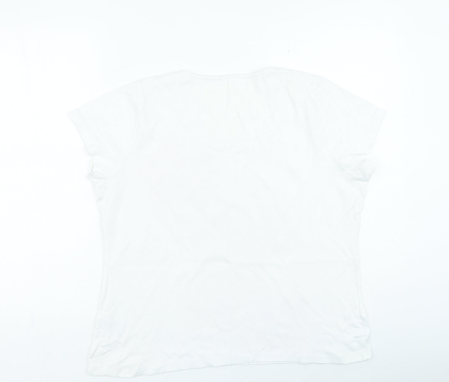 Preworn Womens White Floral Cotton Basic T-Shirt Size 18 Round Neck