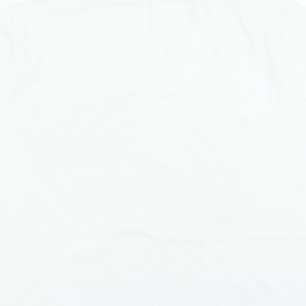 Preworn Womens White Floral Cotton Basic T-Shirt Size 18 Round Neck
