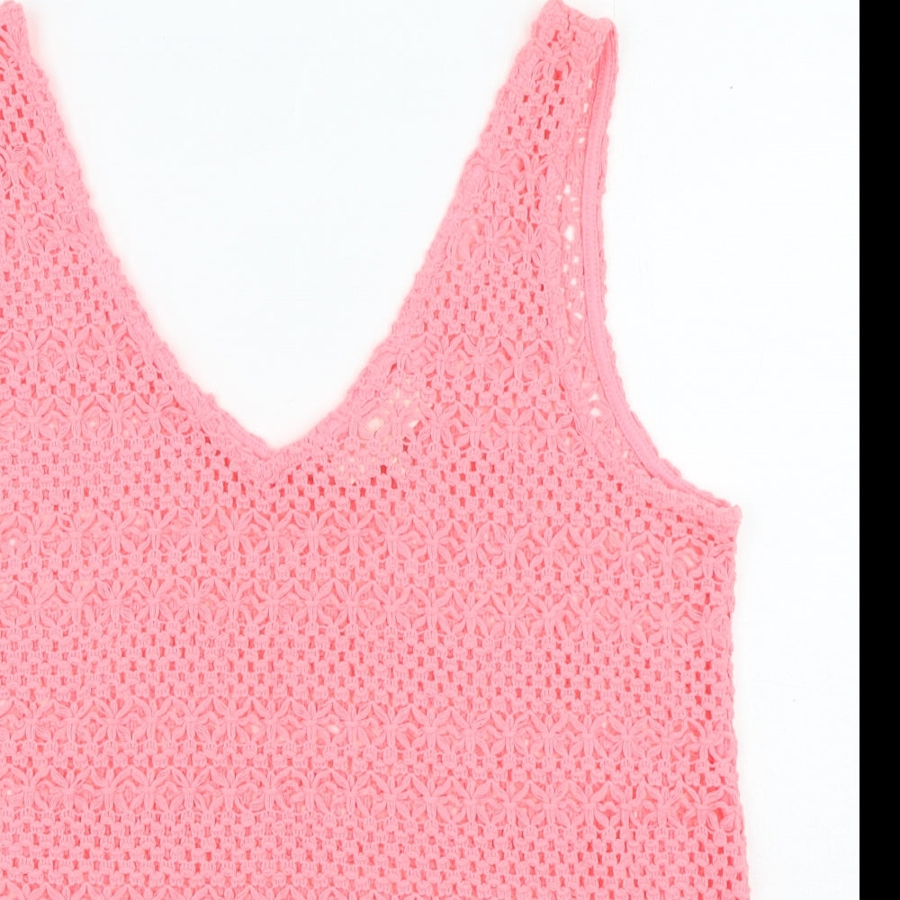 NEXT Womens Pink Cotton Camisole Tank Size 18 Round Neck - Open Knit