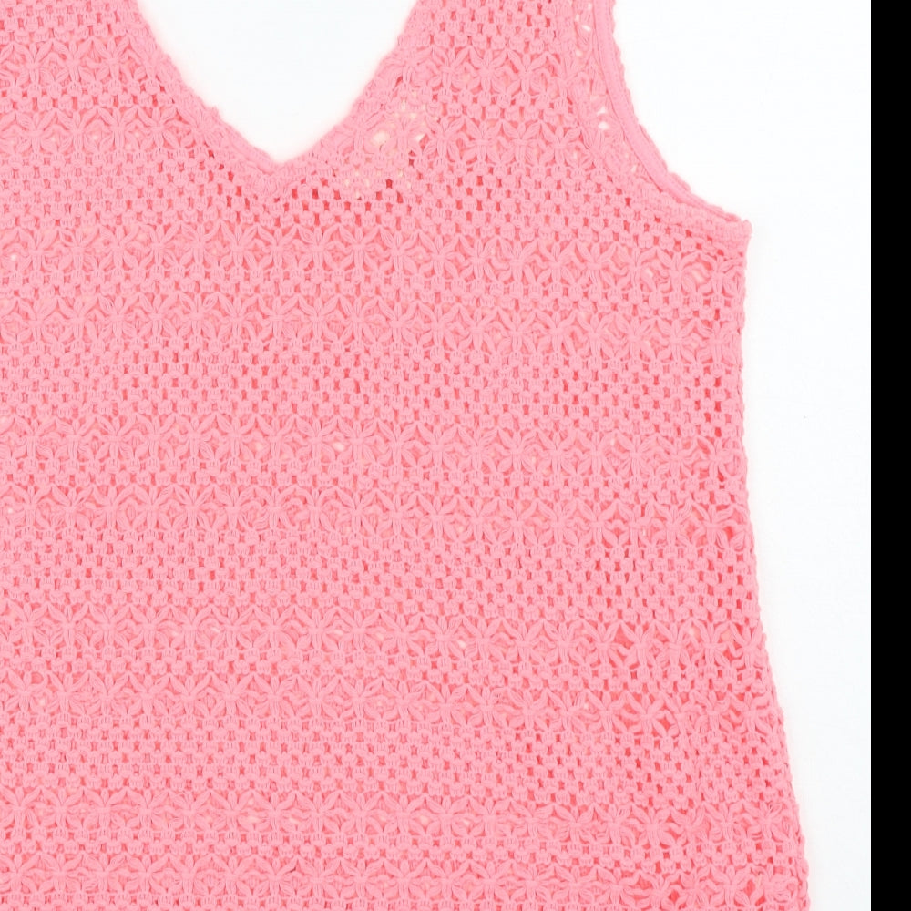 NEXT Womens Pink Cotton Camisole Tank Size 18 Round Neck - Open Knit