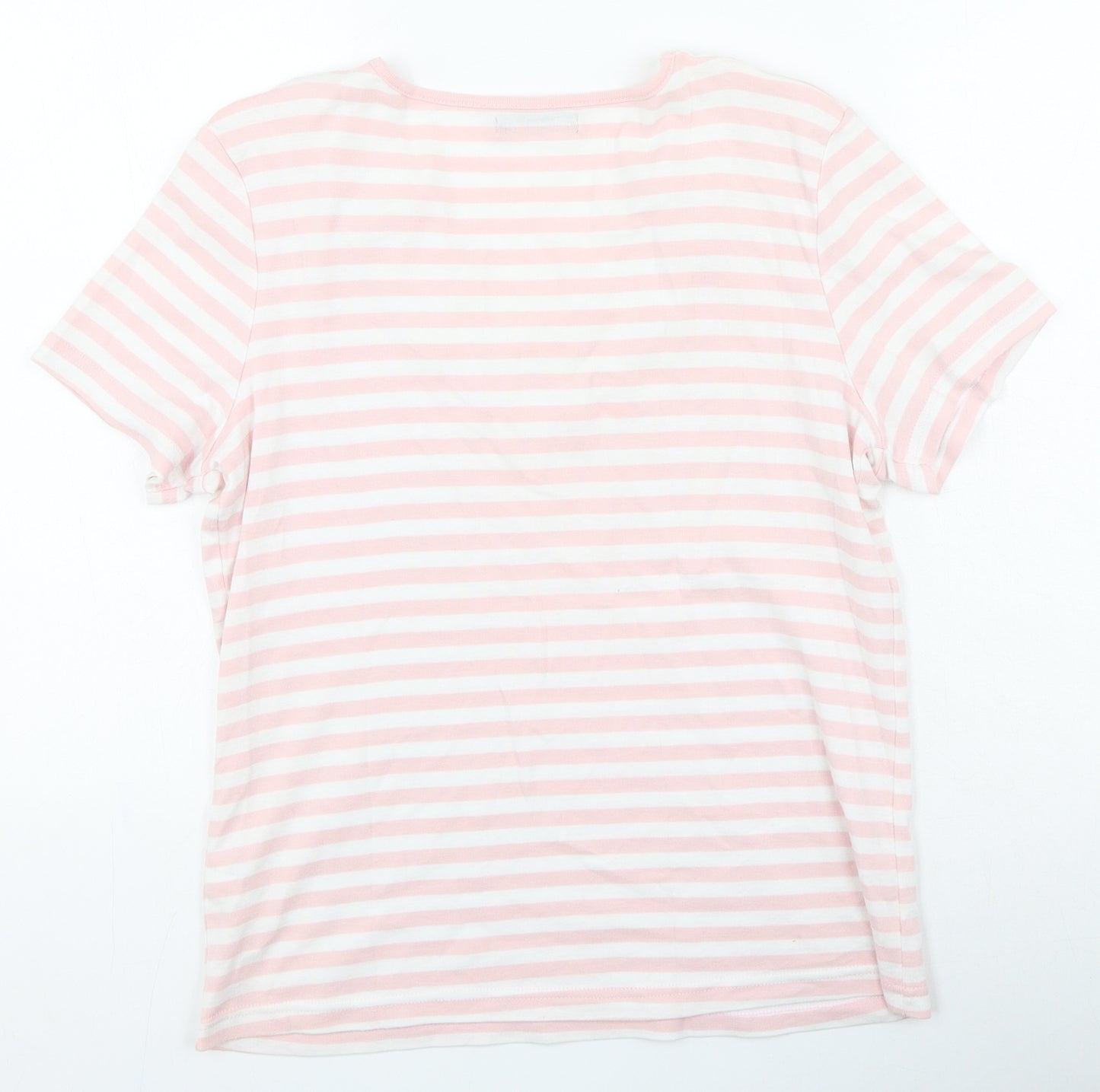 Bonmarché Womens Pink Striped Cotton Basic T-Shirt Size M Round Neck
