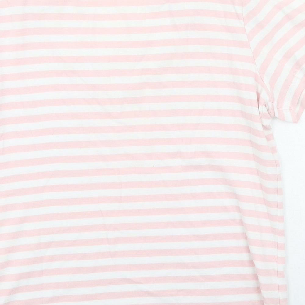 Bonmarché Womens Pink Striped Cotton Basic T-Shirt Size M Round Neck