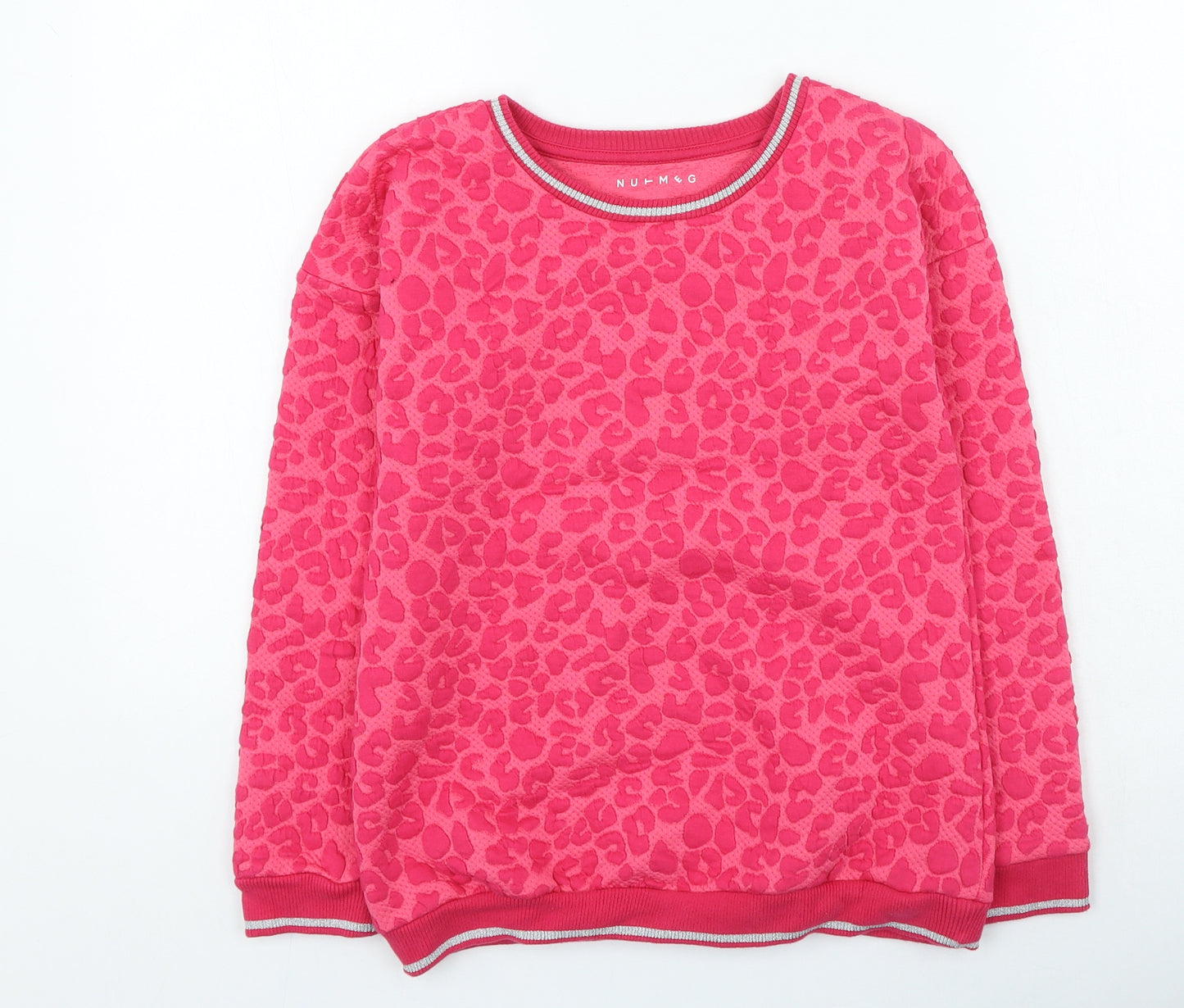 Nutmeg Girls Pink Animal Print Polyester Pullover Sweatshirt Size 10-11 Years Pullover - Leopard Print