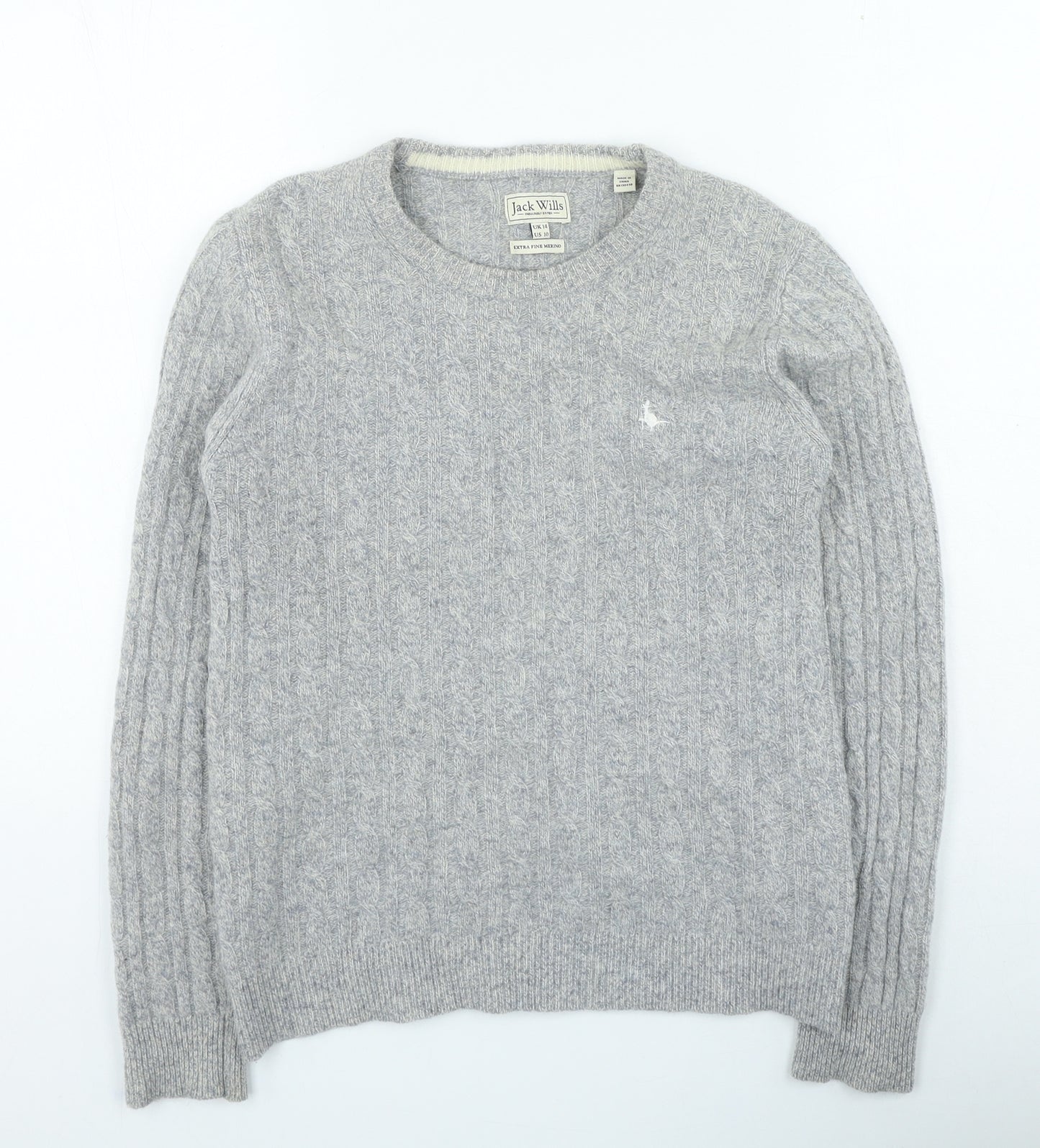 Jack Wills Womens Grey Round Neck Wool Pullover Jumper Size 14