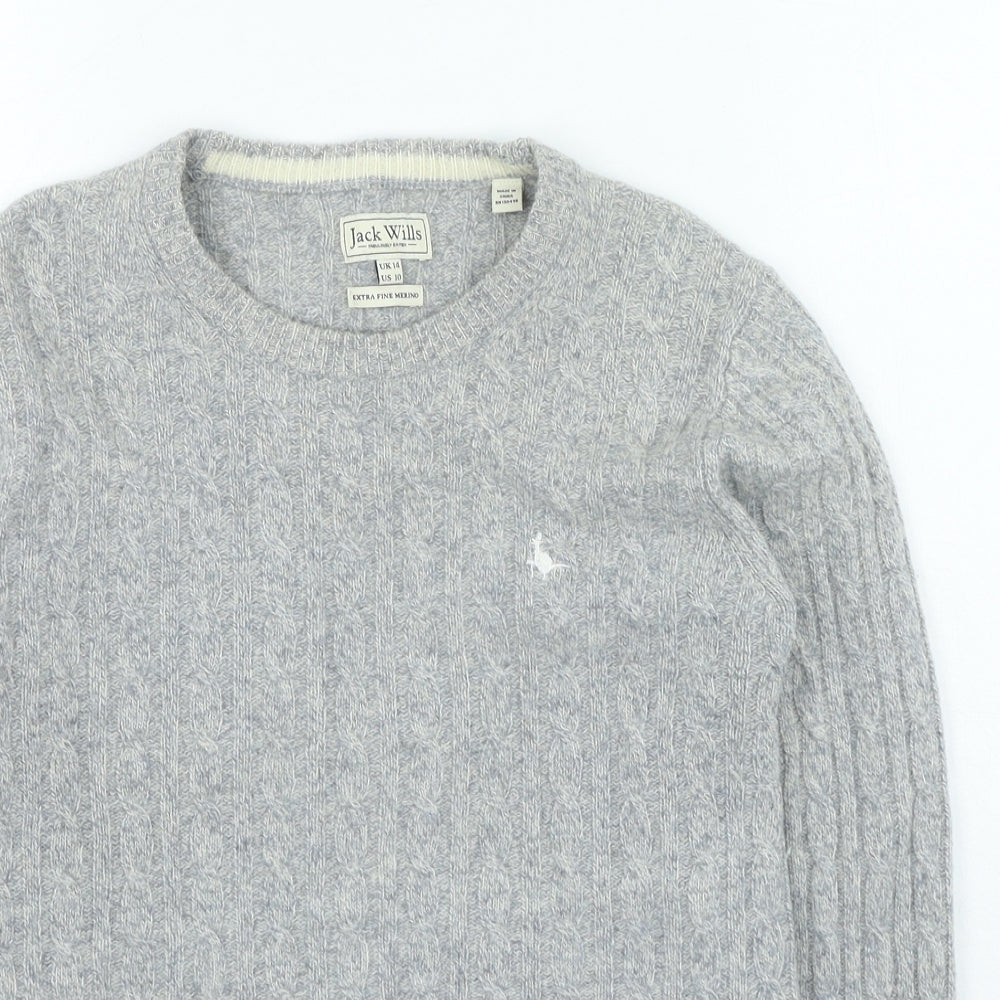 Jack Wills Womens Grey Round Neck Wool Pullover Jumper Size 14