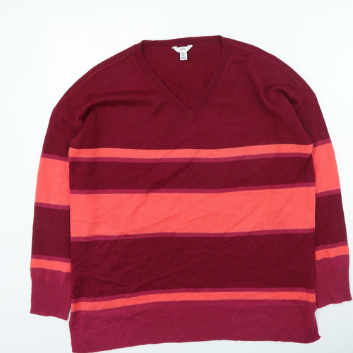 M&Co Womens Multicoloured V-Neck Striped Acrylic Pullover Jumper Size 10