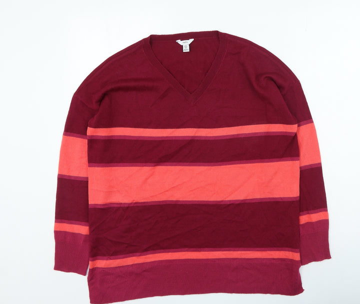 M&Co Womens Multicoloured V-Neck Striped Acrylic Pullover Jumper Size 10