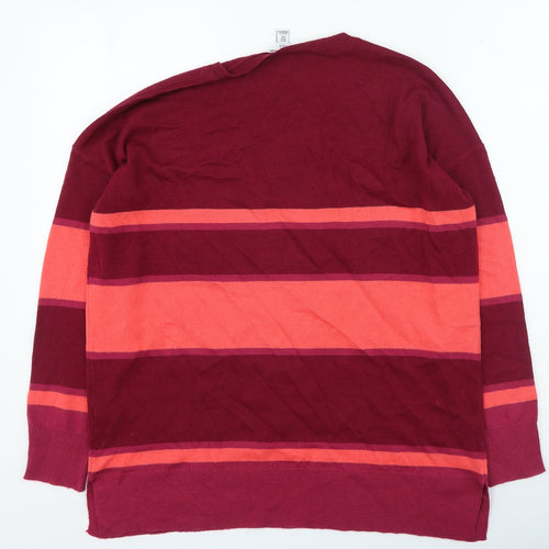 M&Co Womens Multicoloured V-Neck Striped Acrylic Pullover Jumper Size 10