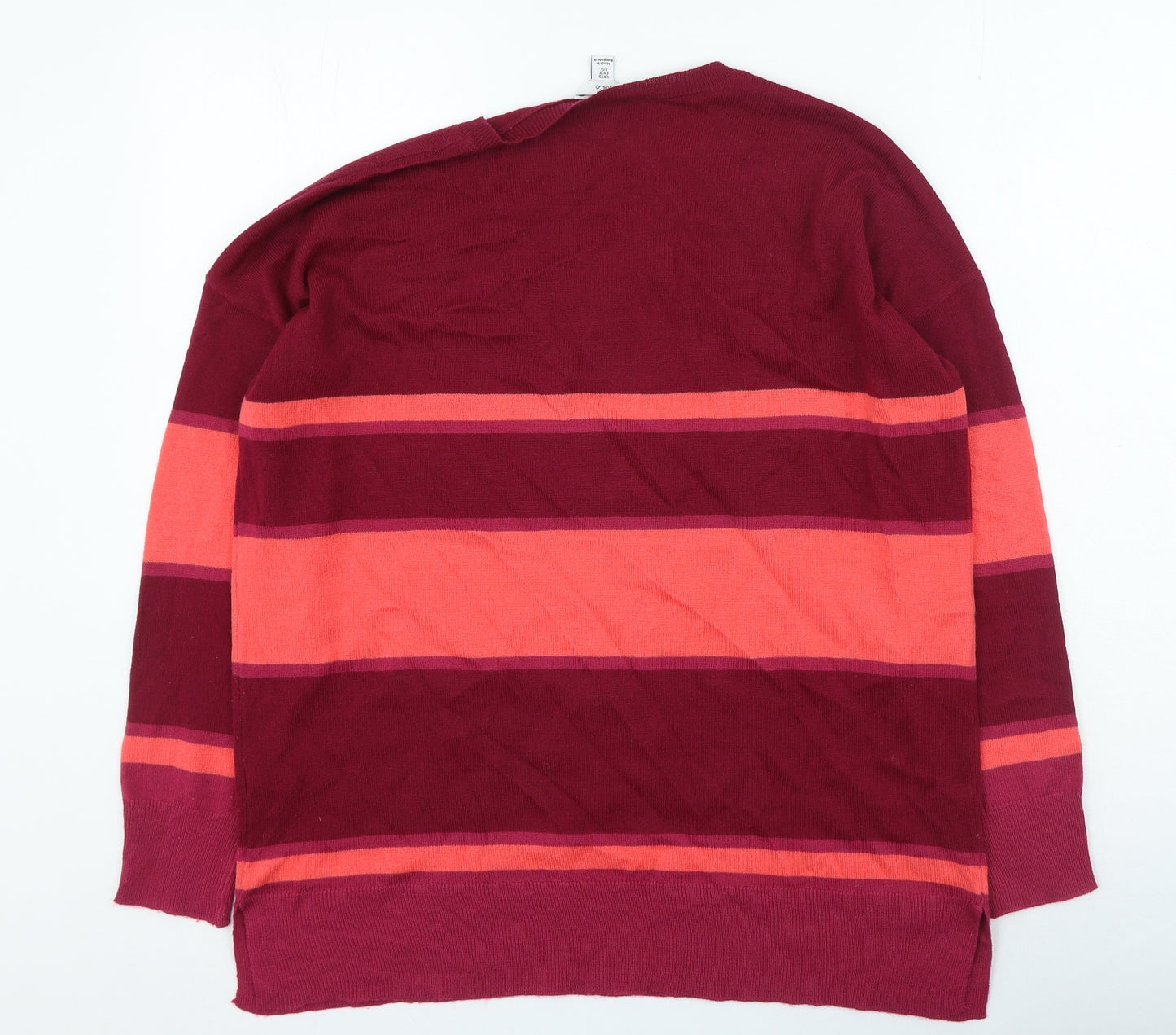 M&Co Womens Multicoloured V-Neck Striped Acrylic Pullover Jumper Size 10