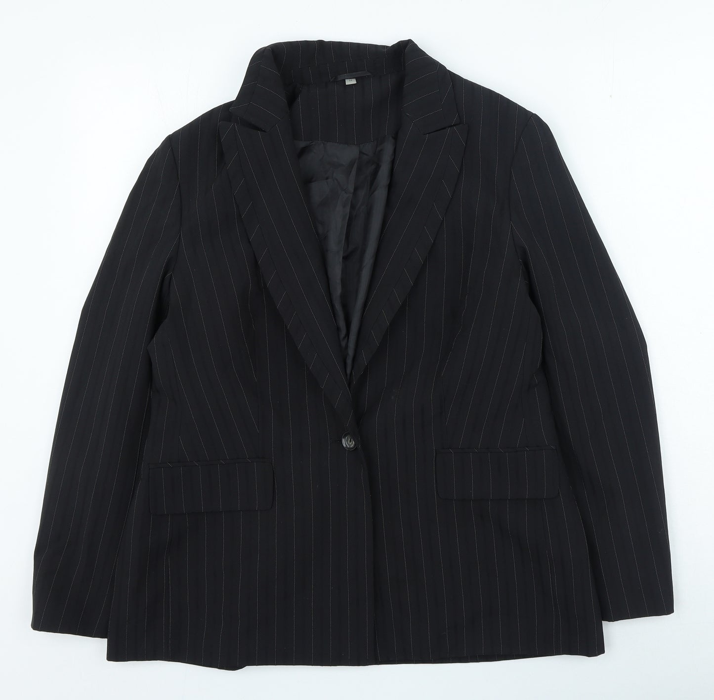 Preworn Womens Black Striped Jacket Size 14 Button