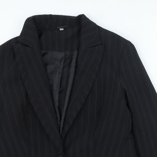 Preworn Womens Black Striped Jacket Size 14 Button