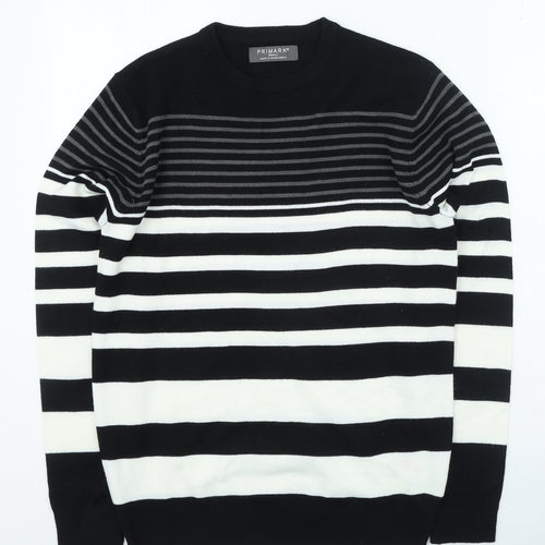 Primark Womens Black Round Neck Striped Acrylic Pullover Jumper Size S