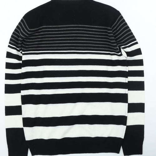 Primark Womens Black Round Neck Striped Acrylic Pullover Jumper Size S
