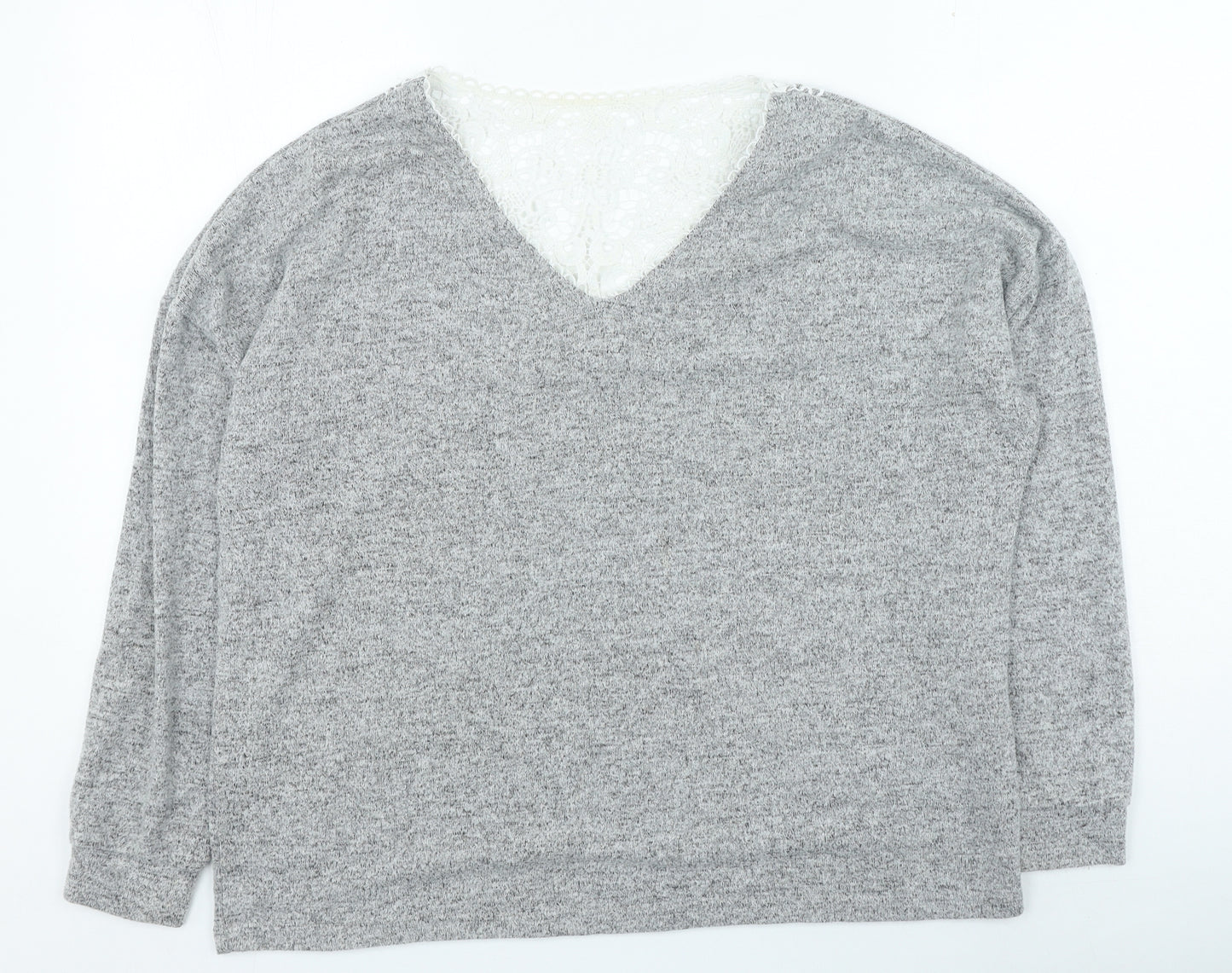 Dorothy Perkins Womens Grey V-Neck Polyester Pullover Jumper Size 12 - Lace Detailing