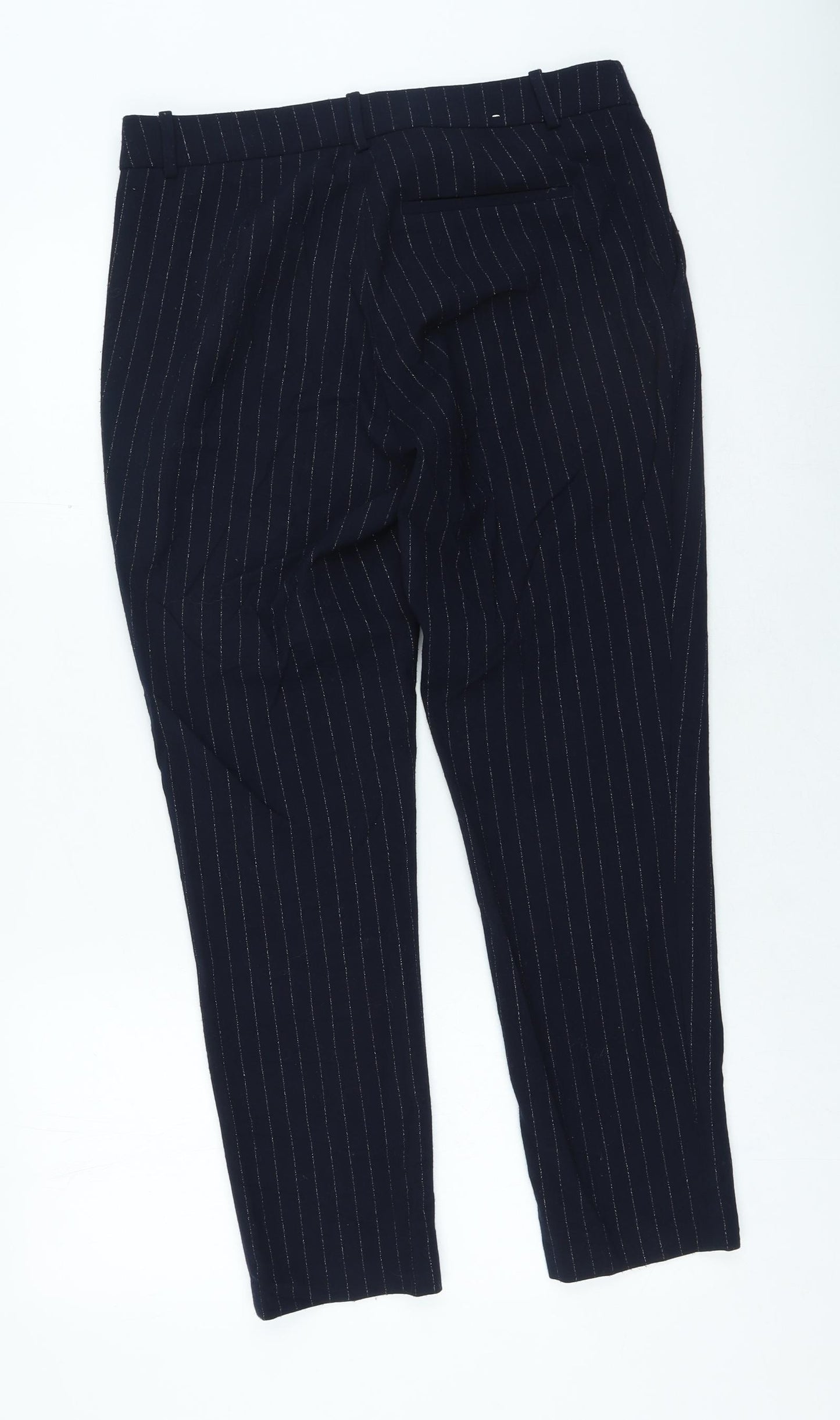 H&M Womens Blue Striped Polyester Trousers Size 10 L26 in Regular Zip
