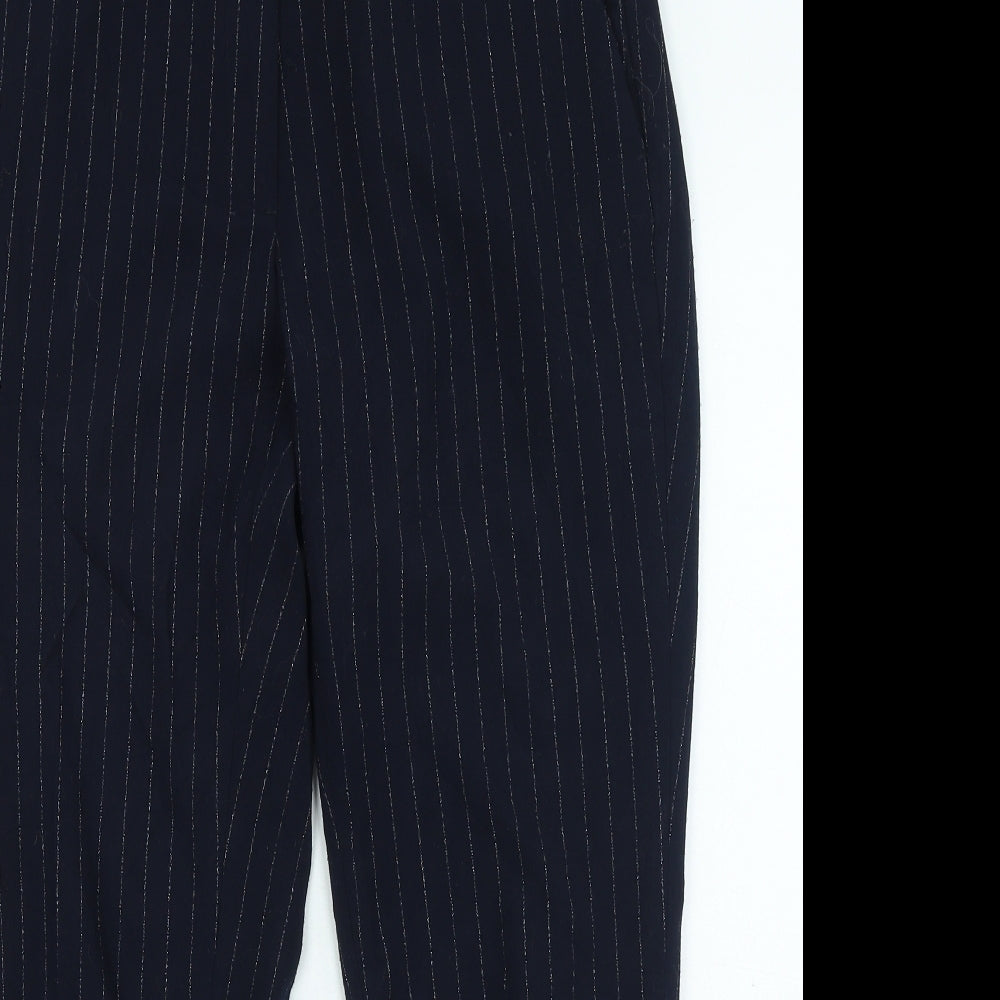 H&M Womens Blue Striped Polyester Trousers Size 10 L26 in Regular Zip