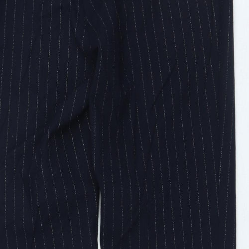 H&M Womens Blue Striped Polyester Trousers Size 10 L26 in Regular Zip