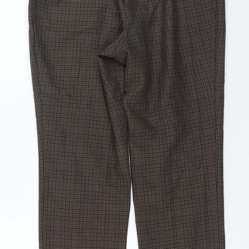 Marks and Spencer Womens Brown Plaid Polyester Trousers Size 14 L25 in Regular