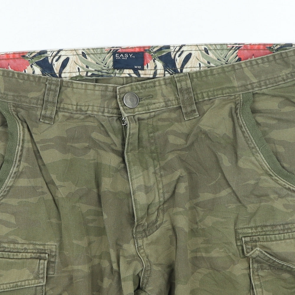 Easy Mens Brown Camouflage Cotton Cargo Shorts Size 32 in L6 in Regular Zip