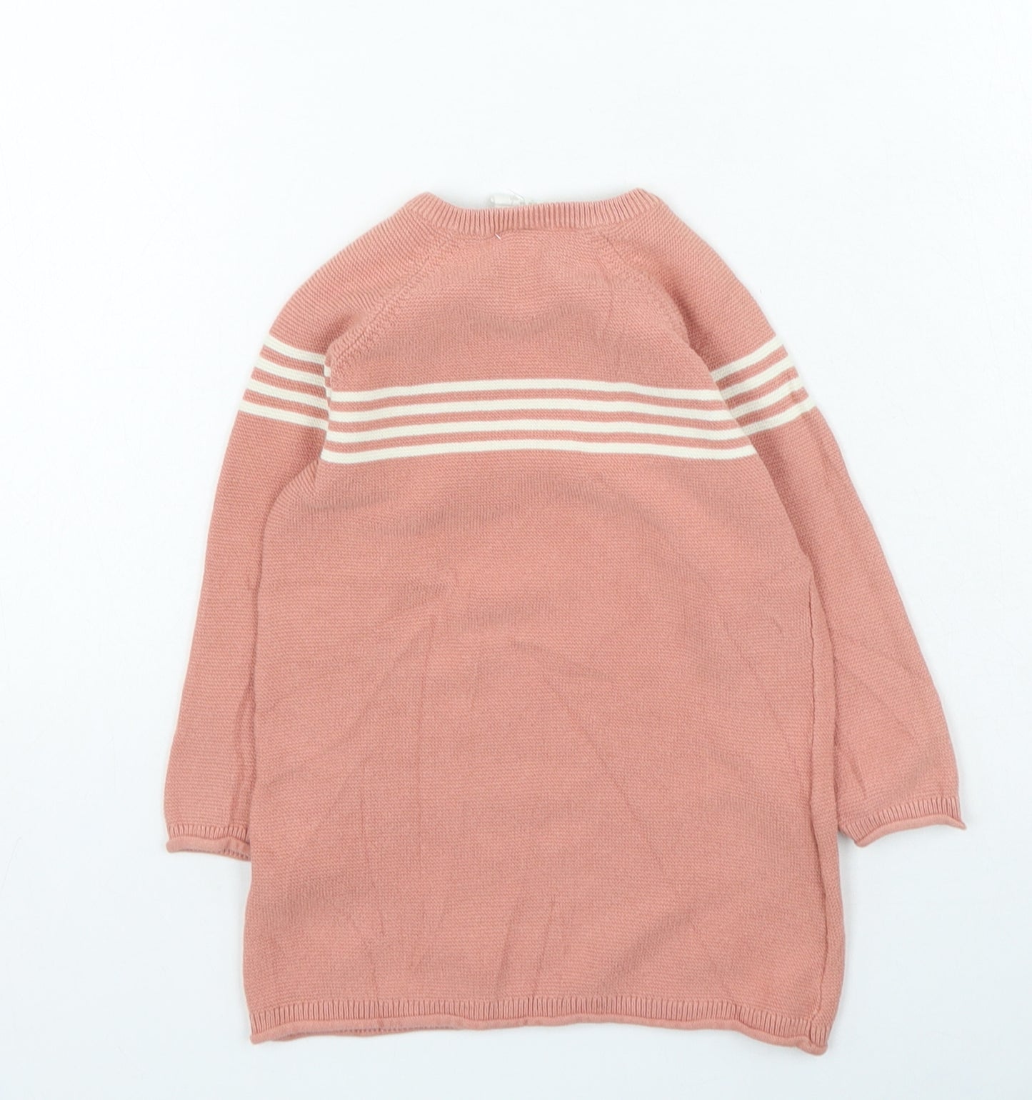 H&M Girls Pink Striped Cotton Jumper Dress Size 12-18 Months Round Neck Button