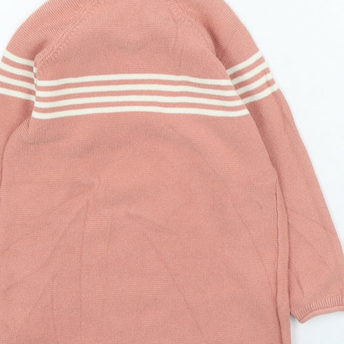 H&M Girls Pink Striped Cotton Jumper Dress Size 12-18 Months Round Neck Button