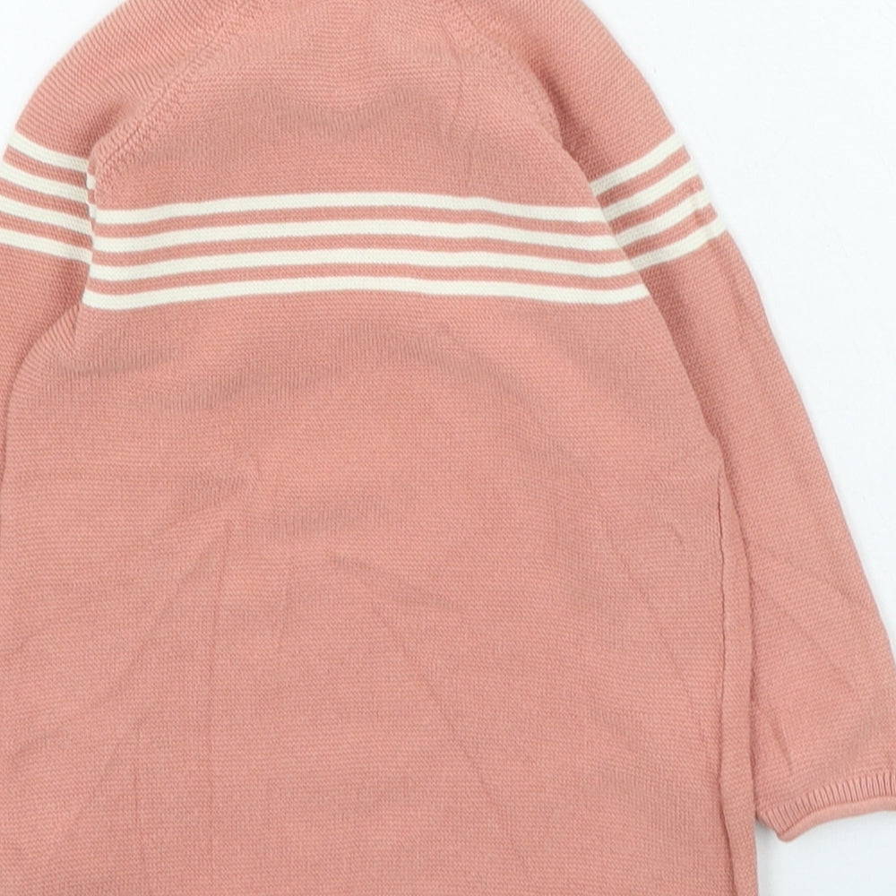 H&M Girls Pink Striped Cotton Jumper Dress Size 12-18 Months Round Neck Button