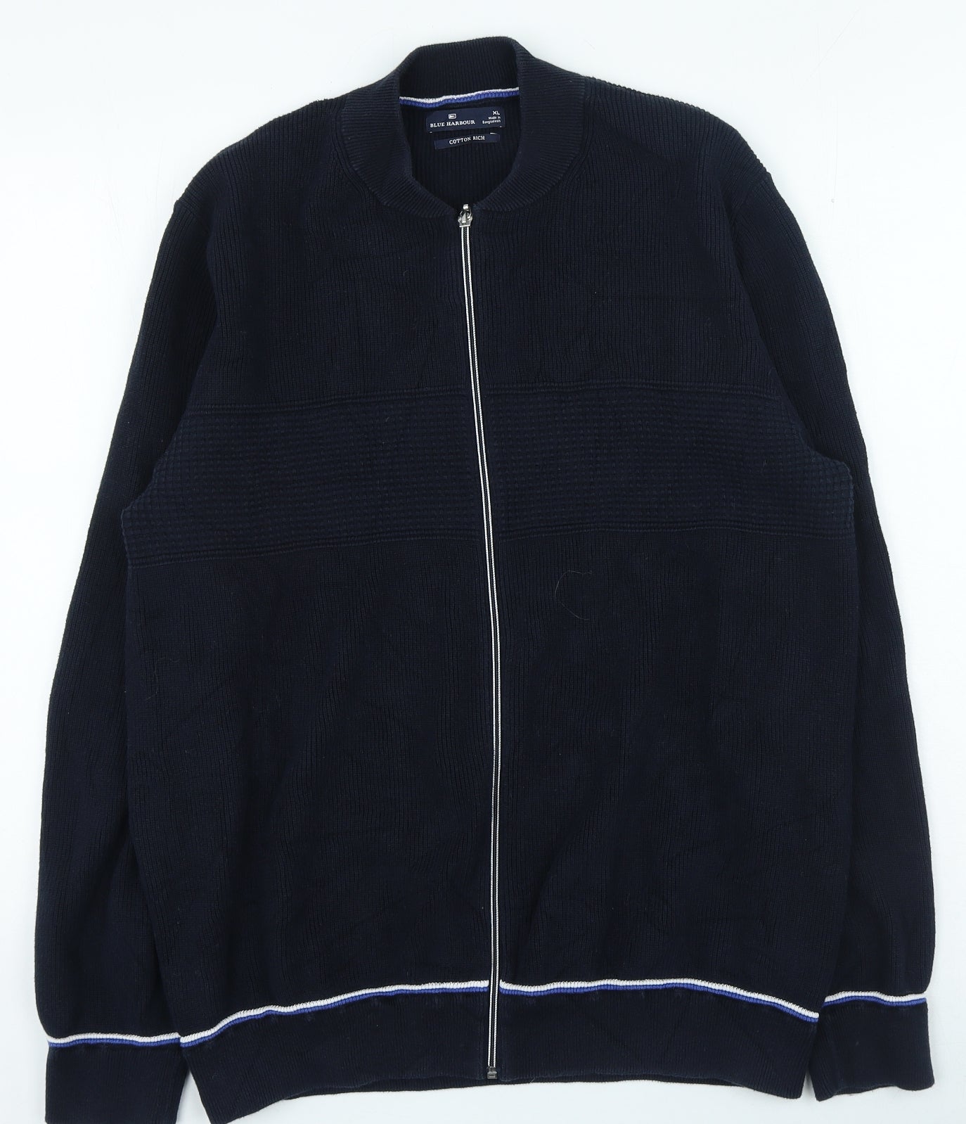 Marks and Spencer Mens Blue Round Neck Cotton Full Zip Jumper Size XL