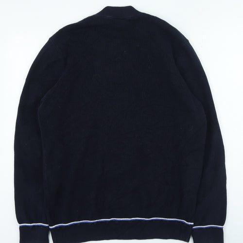 Marks and Spencer Mens Blue Round Neck Cotton Full Zip Jumper Size XL