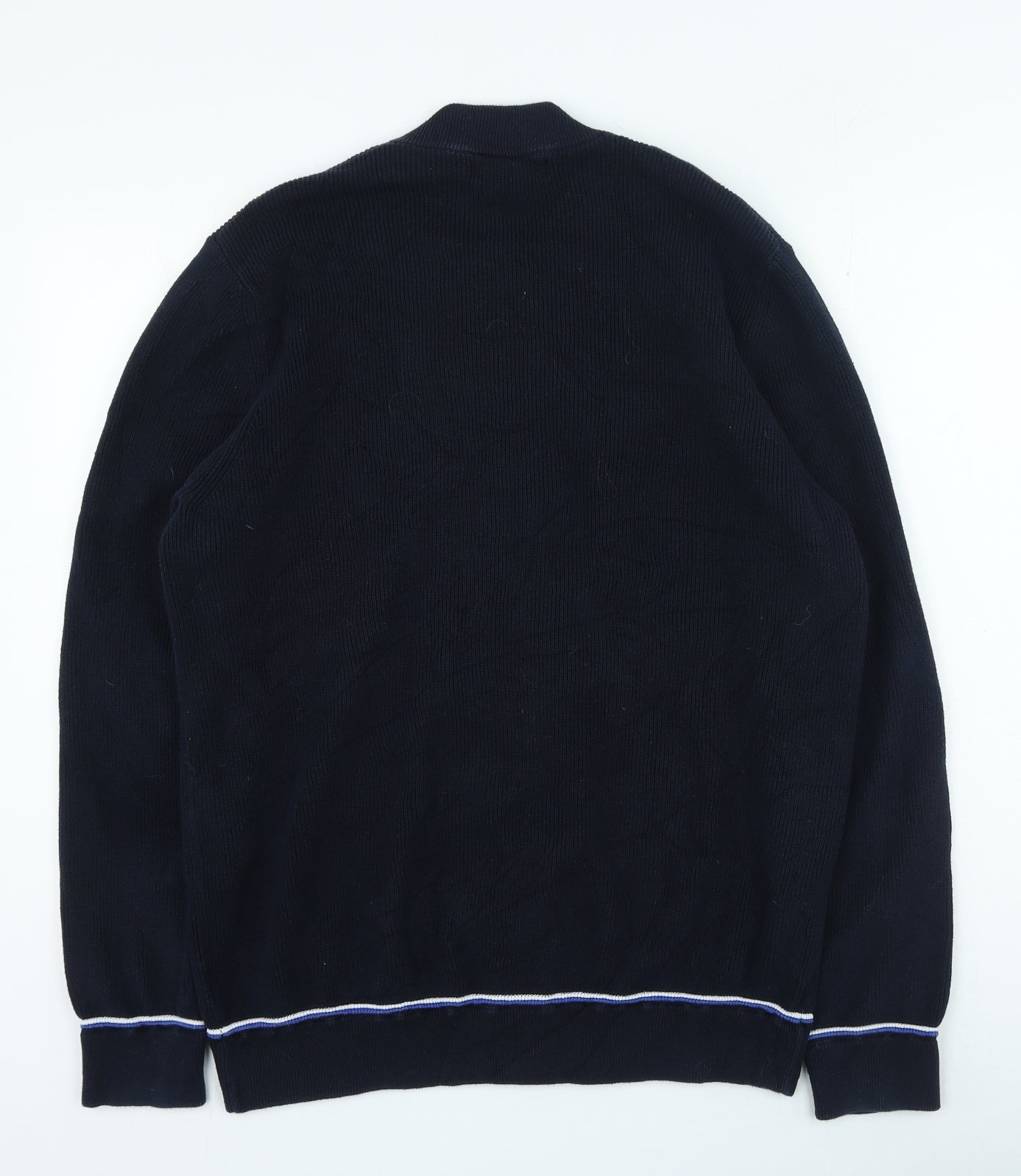 Marks and Spencer Mens Blue Round Neck Cotton Full Zip Jumper Size XL