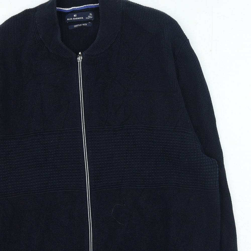 Marks and Spencer Mens Blue Round Neck Cotton Full Zip Jumper Size XL