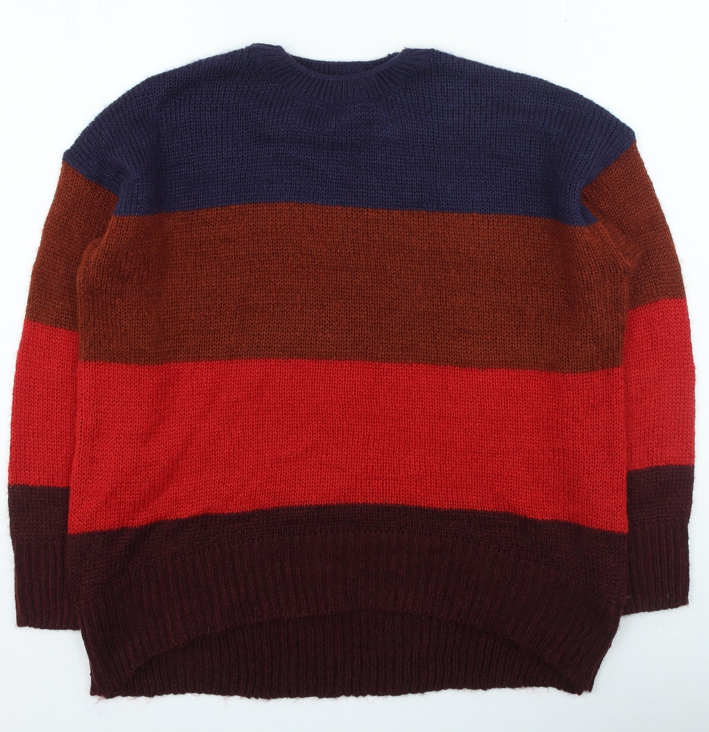 New Look Womens Multicoloured Round Neck Striped Acrylic Pullover Jumper Size L