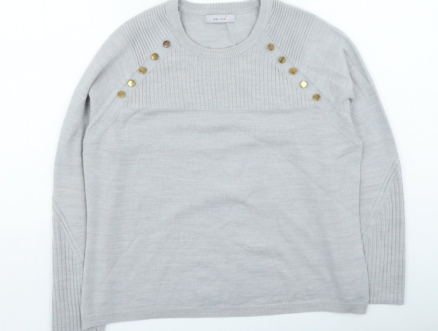Marks and Spencer Womens Grey Round Neck Acrylic Pullover Jumper Size 14