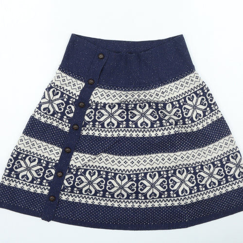 Fat Face Womens Blue Geometric Cotton Skater Skirt Size 10