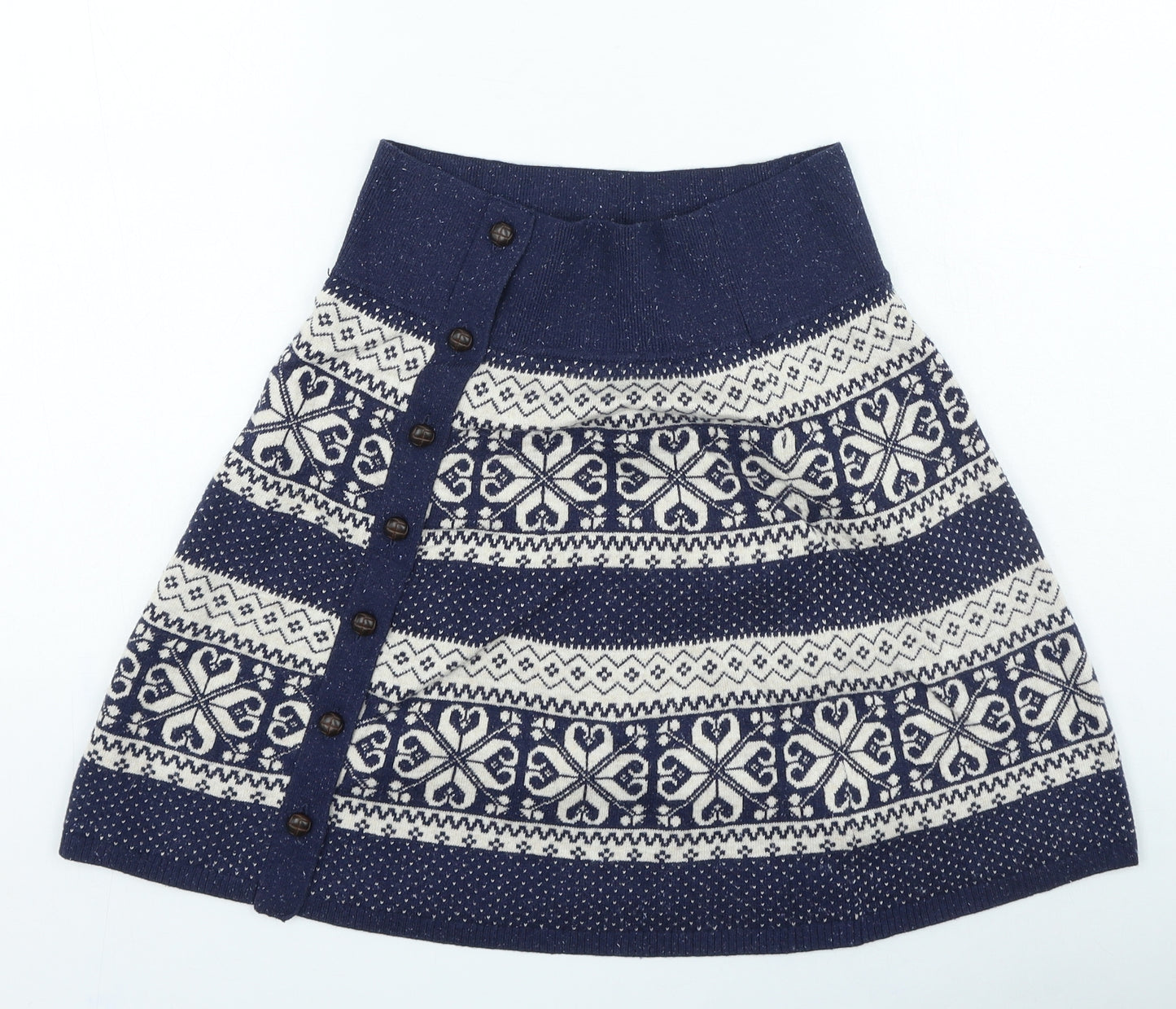 Fat Face Womens Blue Geometric Cotton Skater Skirt Size 10