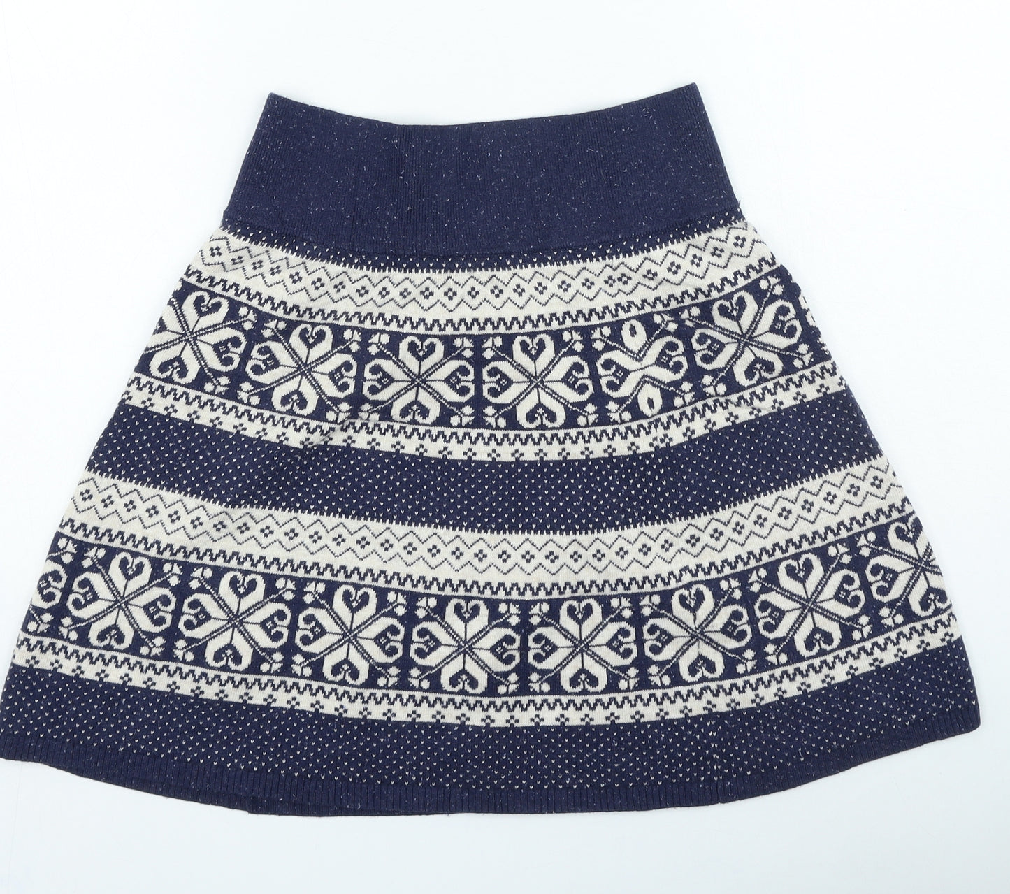 Fat Face Womens Blue Geometric Cotton Skater Skirt Size 10