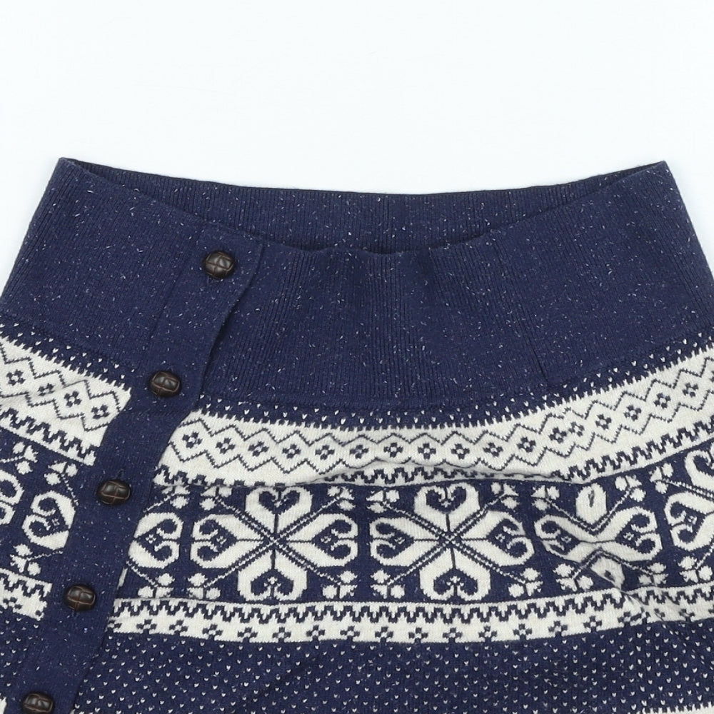 Fat Face Womens Blue Geometric Cotton Skater Skirt Size 10